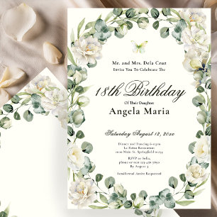 Convite Elegante Debut de 18 Anos em Marfim Floral