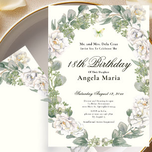 Convite Elegante Debut de 18 Anos Floral Marfim
