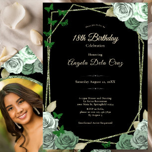 Convite Elegante Debut Rosa Verde Sálvia Preta 18 Anos
