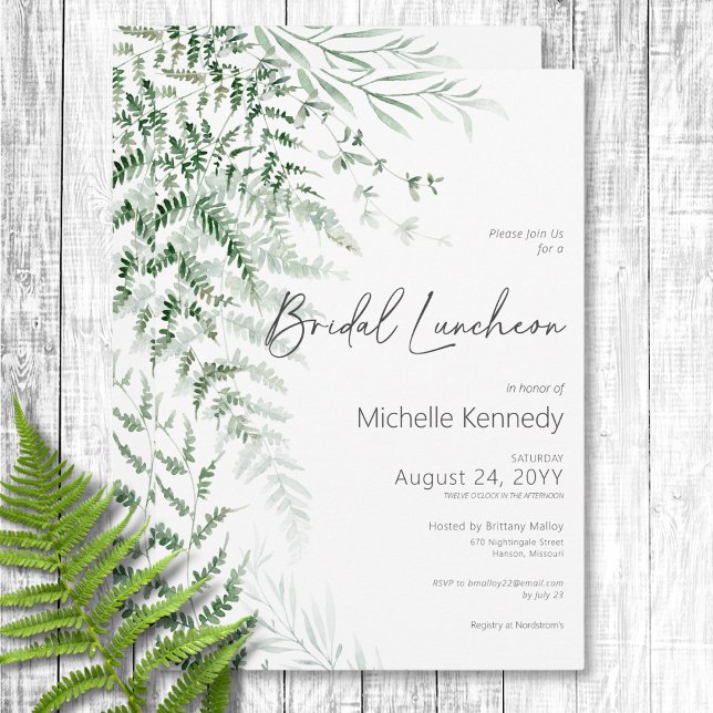 Convite Elegante Delicado Greenery Ferns Bridal Luncheon (Elegant Delicate Greenery Ferns Bridal Luncheon Invitation)