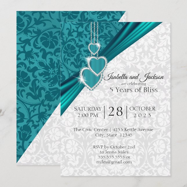 Convite Elegante Design de 5º Aniversário de Casamento (Frente/Verso)
