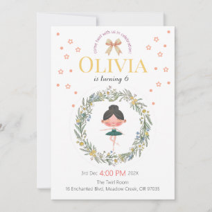 Convite Elegante Design de Aniversário de Ballet Floral Pa