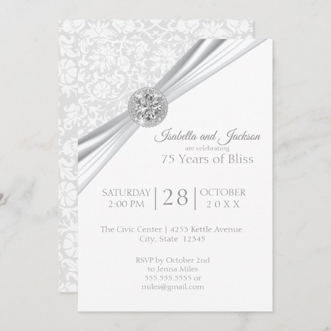 Convite Elegante Design de Aniversário de Diamante de 75 / (Frente/Verso)