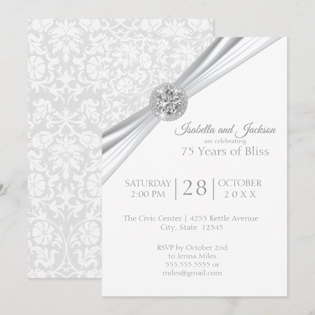 Convite Elegante design de aniversário de diamante de 75/6 (Frente/Verso)