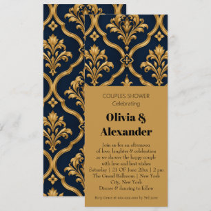 Convite Elegante Design de Motivo Vintage em Damasco Doura
