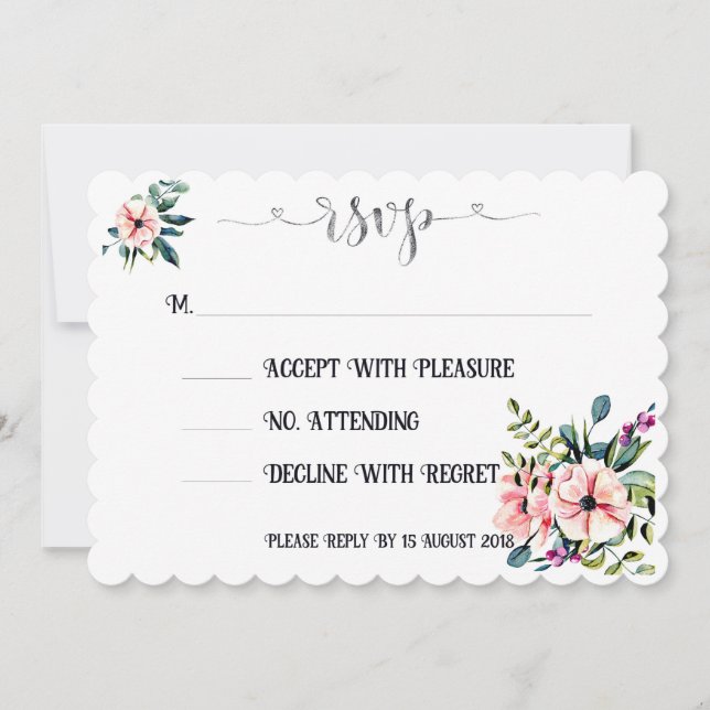 Convite Elegante Design de RSVP de Casamento Floral (Frente)
