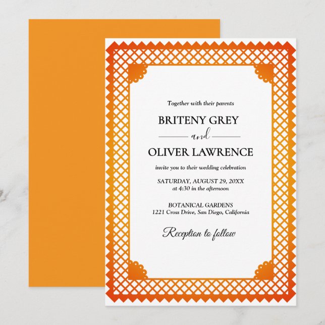 Convite Elegante Desmatação de Papel Picado Dourado (Frente/Verso)