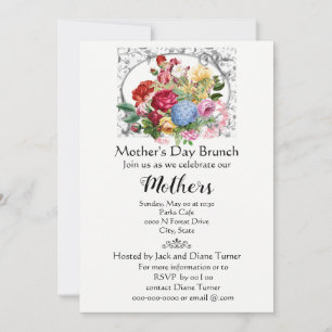 Convite Elegante Dia das Mães com Feriado de Flores Vintag