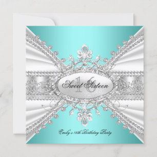 Convite Elegante Diamante Azul Turquesa Doze Anos Festa 3