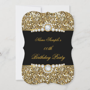 Convite Elegante Diamante Preto Dourado Brilho de Aniversá