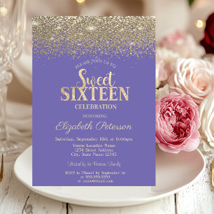 Convite Elegante Diamantes Confete Dourado Lavanda Doze A
