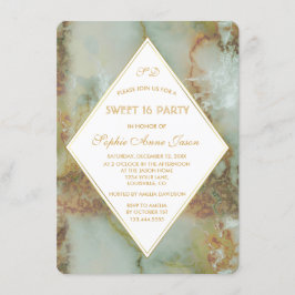 Convite Elegante Diamond Green Marble SWEET 16 Party