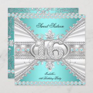 Convite Elegante Diamond Teal Sweet 16 Partido A