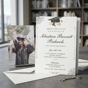Convite Elegante Diploma de Flor de Creme para Formatura