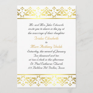 Convite elegante do casamento tema damasco do ouro