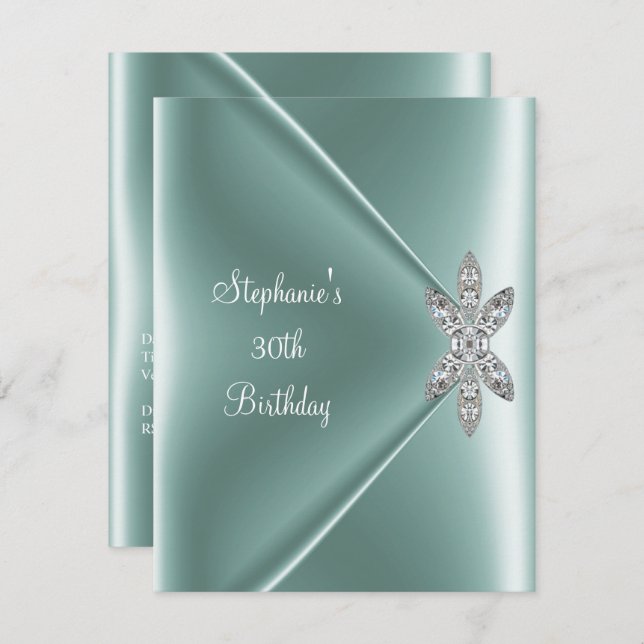 Convite Elegante do Partido aniversário de 30 anos Mint Gr (Frente/Verso)