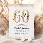 Convite Elegante Dourada 60ª Festa de aniversário<br><div class="desc">Elegante 60º convites de festas de aniversários com um fundo branco clássico,  bordas com brilho dourado e um modelo de celebração de aniversário moderno que é fácil de personalizar.</div>
