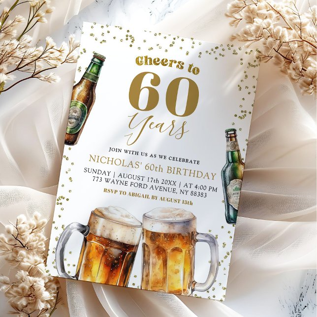 Convite Elegante Dourada Cerveja Anima Adulto 60º Aniversá (Criador carregado)