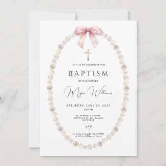Convite Elegante Dourada Cross e peals Girl Baptism
