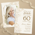 Convite Elegante Dourada Foto Surpresa 60º Aniversário<br><div class="desc">Surpresa de creme de ouro 60º convite de aniversário com sua foto na parte de trás do cartão. A moderna design feminina moderna tem sotaques botânicos e letra de script de tipografia. Simples cartão de convite floral perfeito para uma festa surpresa na moda. Pode ser personalizado para qualquer idade. Impressos...</div>