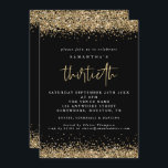 Convite Elegante Dourada Glitter 30º Partido Preto<br><div class="desc">Elegante Dourada Brilhante Convite Preto do Terceiro Partido. As bordas de confete com falso brilho dourado estão no topo e no fundo e também no verso. O trigésimo é feito num estilo moderno de escrita manual. Personalize facilmente o resto do texto para você.</div>