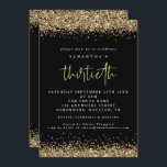 Convite Elegante Dourada Glitter 30º Partido Preto<br><div class="desc">Elegante Dourada Brilhante Convite Preto do Terceiro Partido. As bordas de confete com falso brilho dourado estão no topo e no fundo e também no verso. O trigésimo é feito num estilo moderno de escrita manual. Personalize facilmente o resto do texto para você.</div>