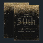 Convite Elegante Dourada Glitter 50ª Festa de aniversário<br><div class="desc">Este design elegante apresenta um fundo preto,  brilho dourado e letra personalizada de script. Que bela maneira de convidar seus convidados para esta ocasião especial.</div>