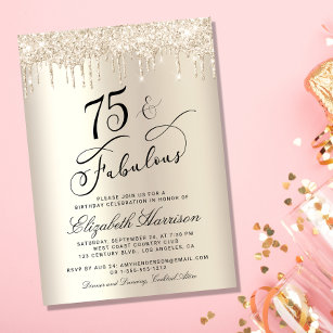 Convite Elegante Dourada Glitter 75ª Festa de aniversário