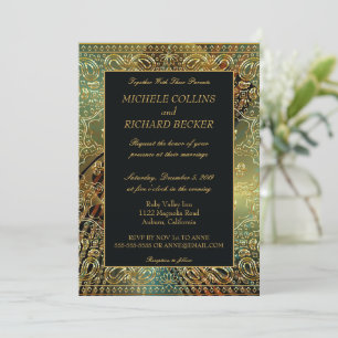 Convite Elegante Dourada Paisley