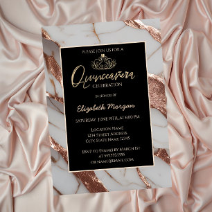 Convite Elegante Dourada Tiara, Trendy Copper Glitter Marb