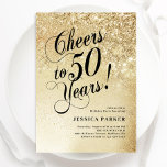 Convite Elegante Dourado 50º aniversário<br><div class="desc">Elegante 50º convite de aniversário. Design elegante em ouro brilhante e preto. Possui fonte e confete de script de tipografia. Perfeito para uma comemoração de um dia de mulher na moda. Personalize com seus próprios detalhes. Envie-me uma mensagem se precisar de idade personalizada. Impressos convites Zazzle ou modelo de impressão...</div>