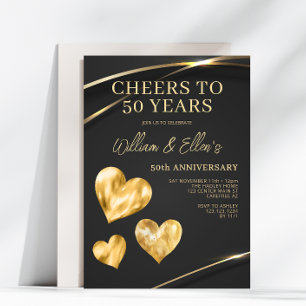 Convite Elegante Dourado 50º Aniversário de Casamento
