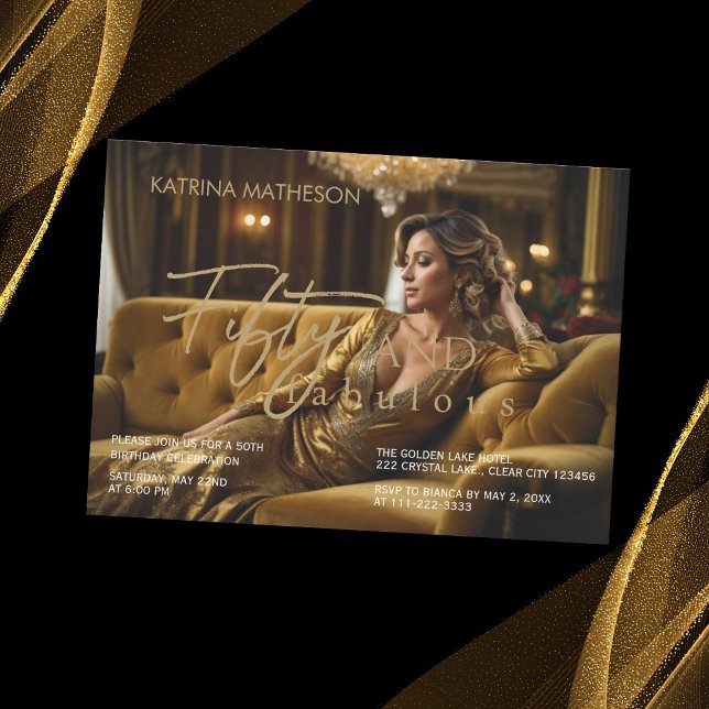 Convite Elegante Dourado 50 e Fabuloso 50º aniversário (Criador carregado)