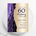 Convite Elegante Dourado Agate 60º Aniversário<br><div class="desc">Roxo e ouro agam 60º convite de aniversário. Elegante design moderno com aquarela agate marble geode background,  faux glitter gold e typografia script font. Trendy convida o cartão perfeito para uma comemoração de dia das mulheres na moda. Impressos convites Zazzle ou modelo de impressão digital instantânea para download.</div>
