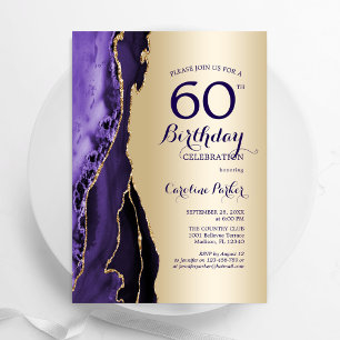 Convite Elegante Dourado Agate 60º Aniversário