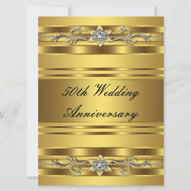 Convite Elegante Dourado Áurea Bodas de Ouro 50º Aniversár (Frente)