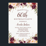 Convite Elegante Dourado Borgonha Floral 60ª Festa de aniv<br><div class="desc">Convites florais mais bonito para a Loja Little Bayleigh!</div>