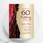 Convite Elegante Dourado Borgonha Vermelha 60º Aniversário<br><div class="desc">Vermelho escuro brilhante e ouro agata 60º convite de aniversário. Elegante design moderno com fundo de geode de mármore agate, fonte falsa de ouro brilhante e script de tipografia. Trendy convida o cartão perfeito para uma comemoração de dia das mulheres na moda. Impressos convites Zazzle ou modelo de impressão digital...</div>