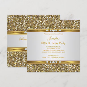 Convite Elegante Dourado Branco Brilho Diamante Festa de A
