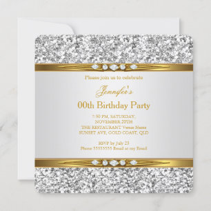 Convite Elegante Dourado Branco Brilho Prata Diamante Aniv