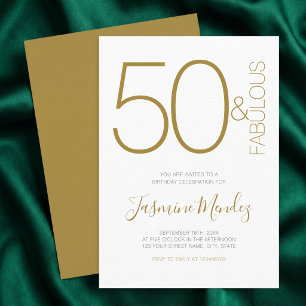 Convite Elegante Dourado Branco Chic 50 & Fabuloso Anivers