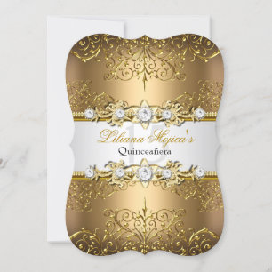 Convite Elegante Dourado Branco Glamour Vintage Quinceaner