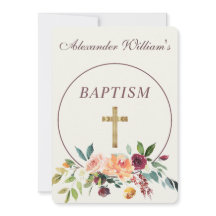 Elegante Dourado Burgundy Floral Baby Christening