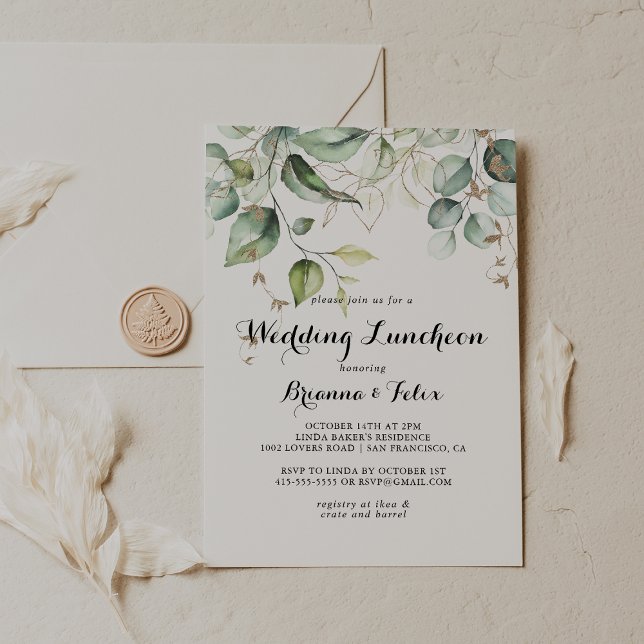 Convite Elegante Dourado Chá de panela de Luncheon de Casa (Criador carregado)