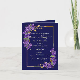 Convite Elegante Dourado com Floral Violeta Dobrad