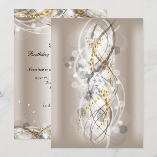 Convite Elegante Dourado Creme Jóia de Diamante Festa Long