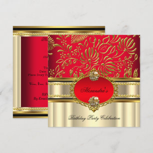 Convite Elegante Dourado Creme Vermelho Regal Damasco Aniv