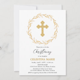 Convite Elegante Dourado Cross Christening