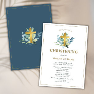 Convite Elegante Dourado Cross Christening