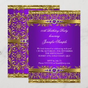 Convite Elegante Dourado Damask Diamond Birthday